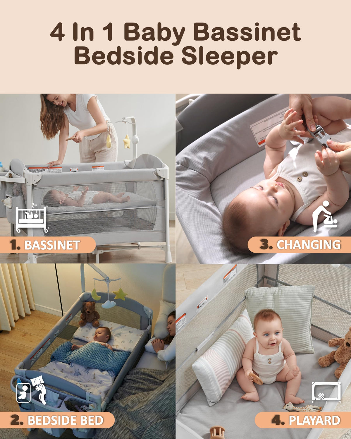 4 in 1 Baby Bassinet Bedside Sleeper J721097