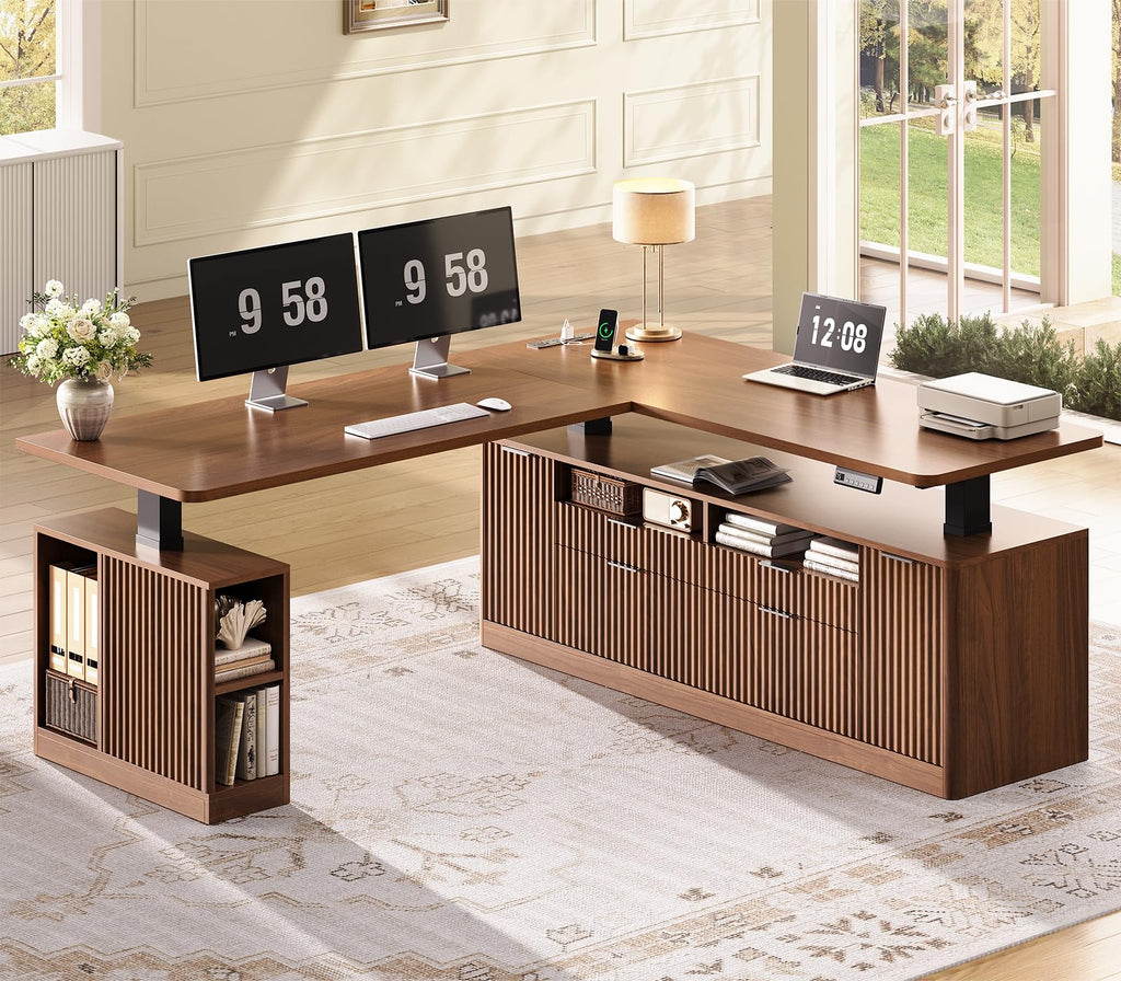 L Shaped Electric Standing Desk with 4 Drawers T188781