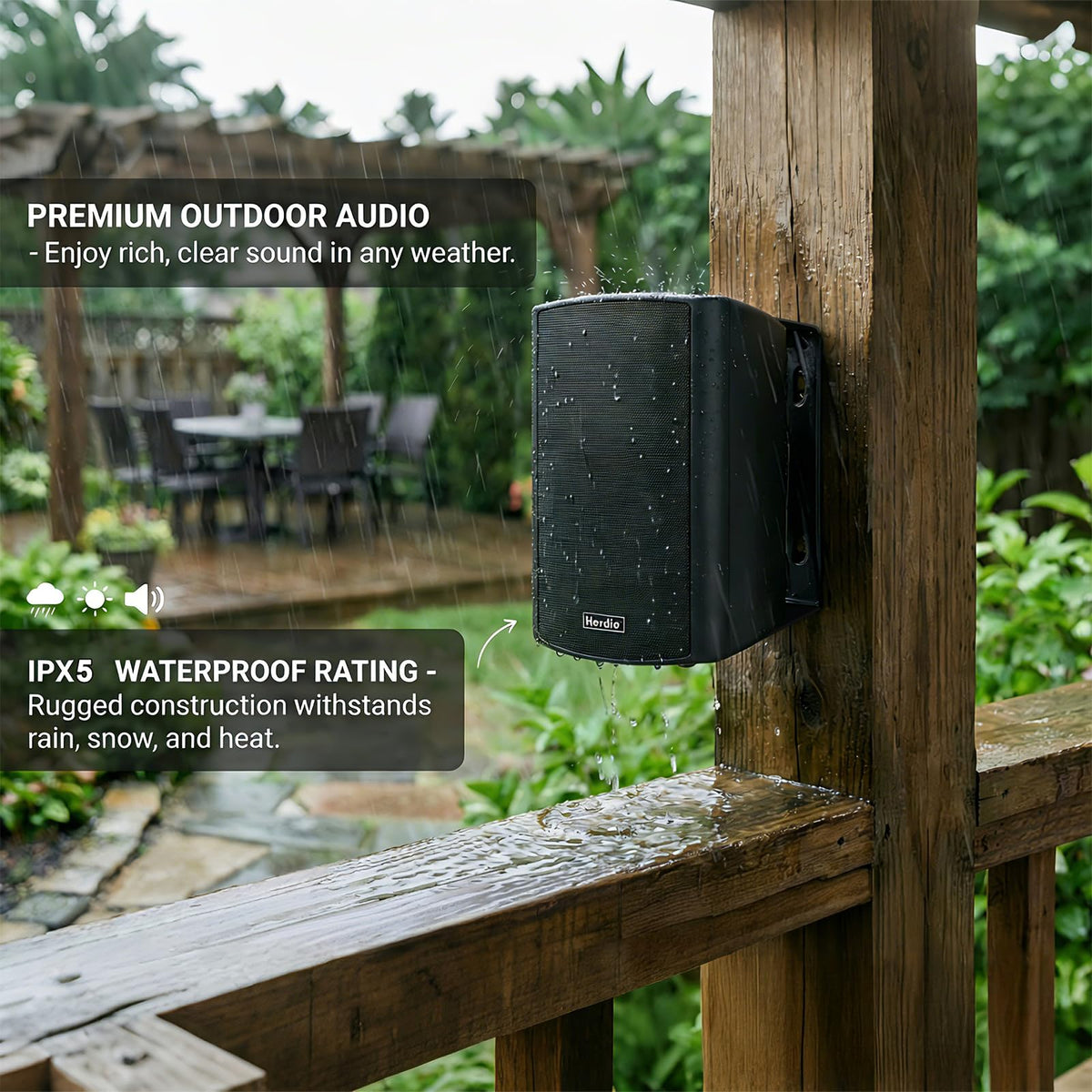 5.25" 300W Bluetooth Outdoor Speakers IPX5 Waterproof Black 2-Pack H599