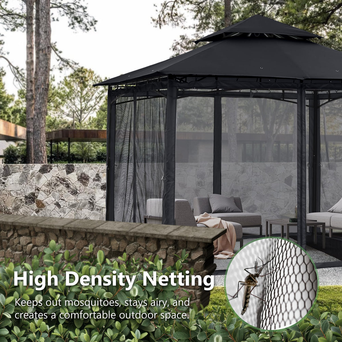 10x12 ft Heavy Duty Patio Gazebo with Netting Walls U848