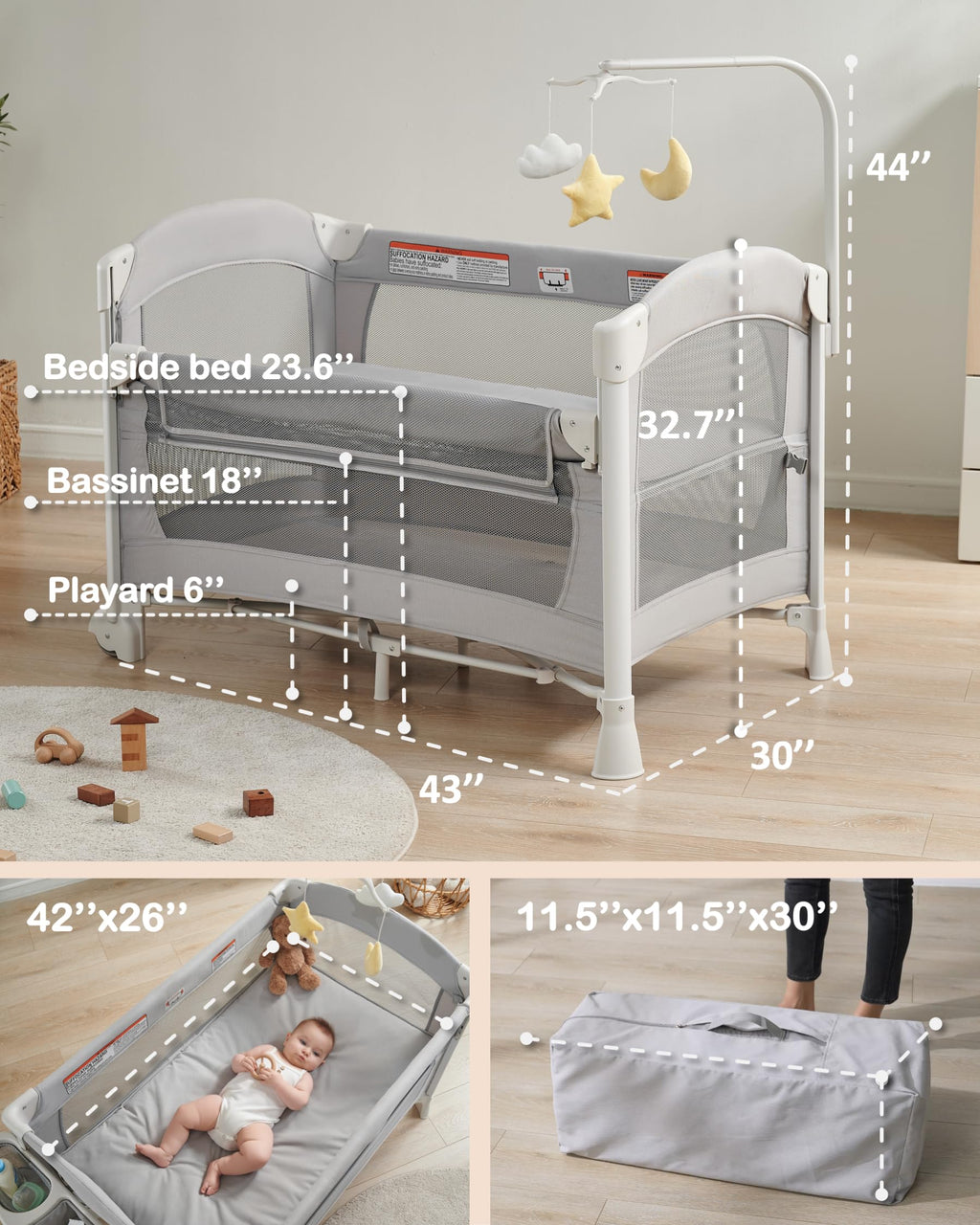 4 in 1 Baby Bassinet Bedside Sleeper J721097