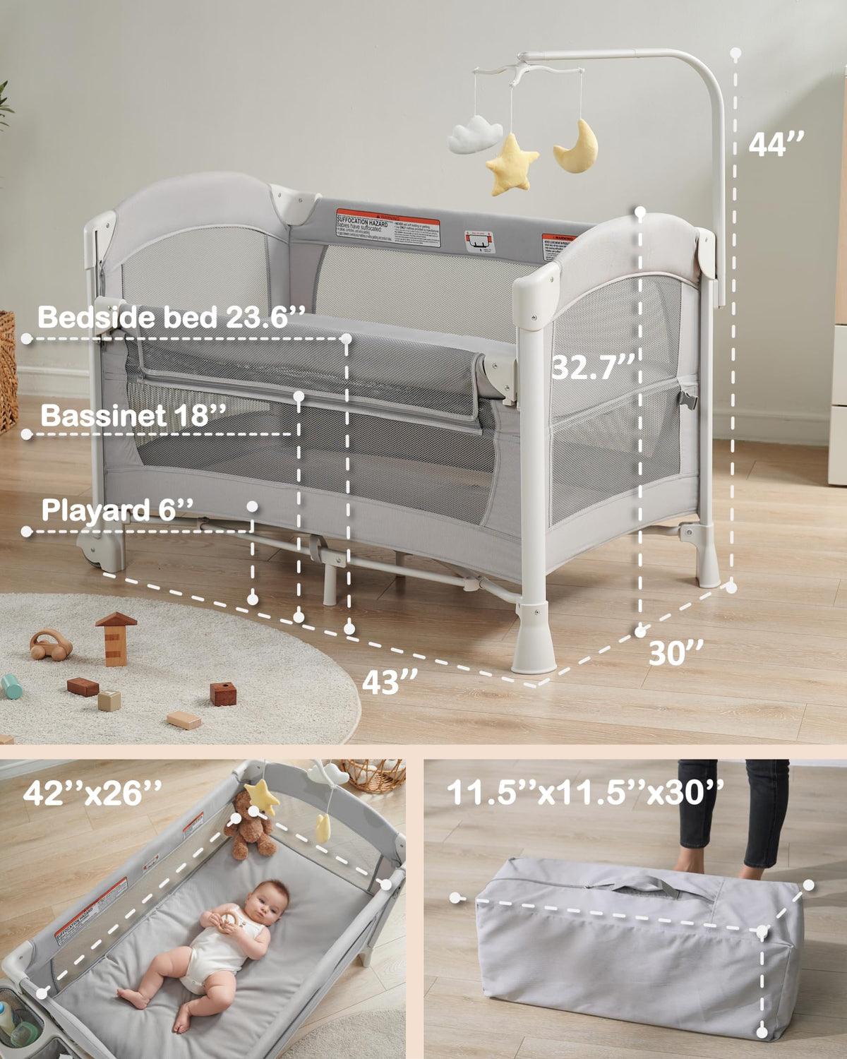 4 in 1 Baby Bassinet Bedside Sleeper J721097