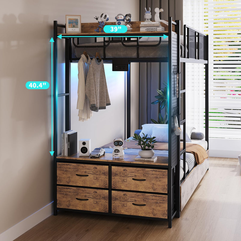 Twin Over Twin Metal Bunk Bed with Storage Drawers V287586