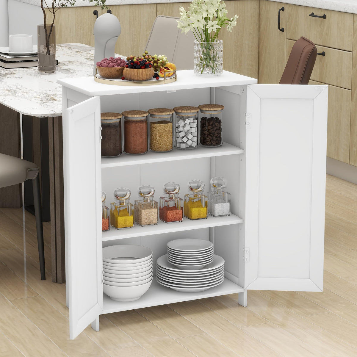 White 2 Door Bathroom Floor Storage Cabinet N360