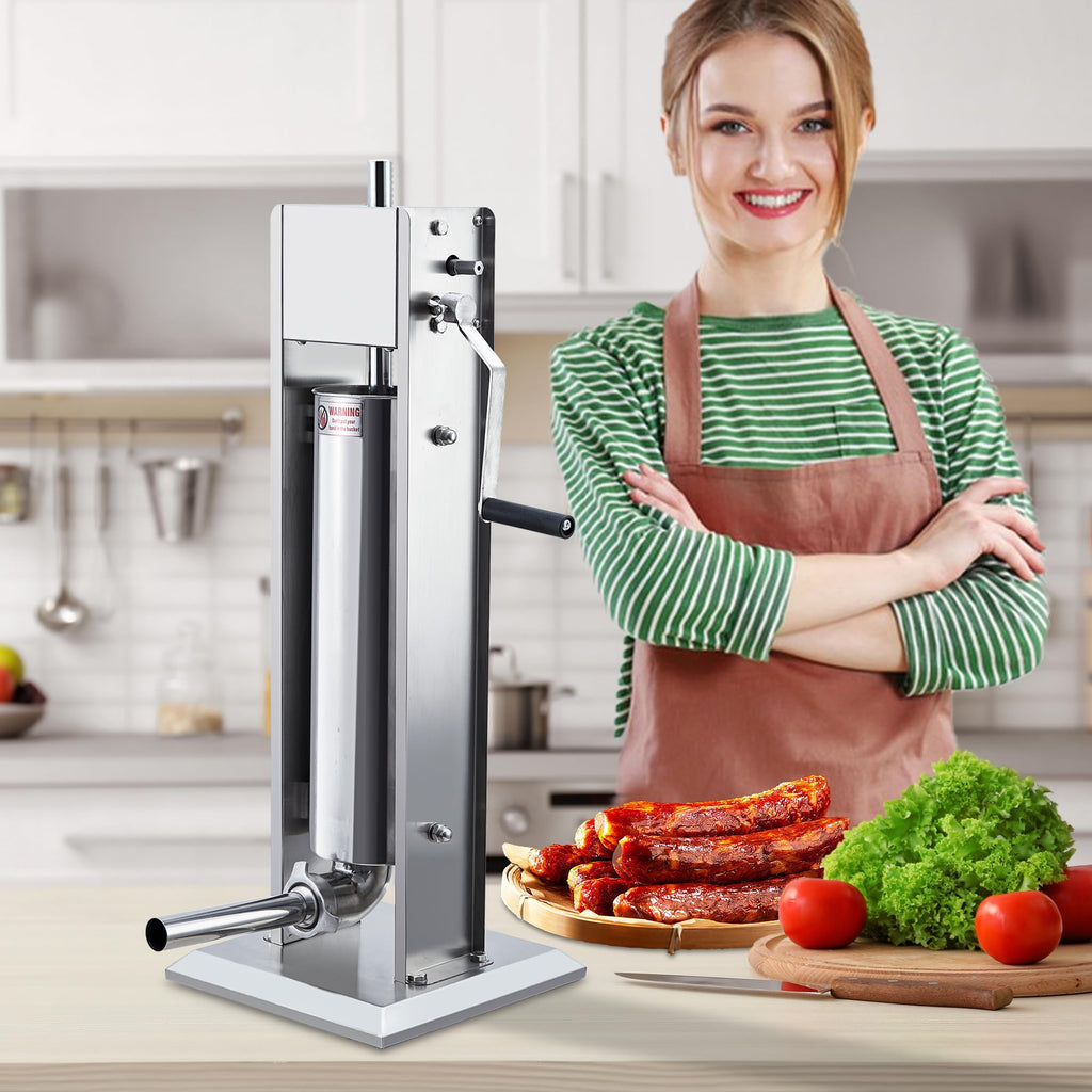 15LBS Stainless Steel Manual Sausage Stuffer with 5 Stuffing Tubes P1366