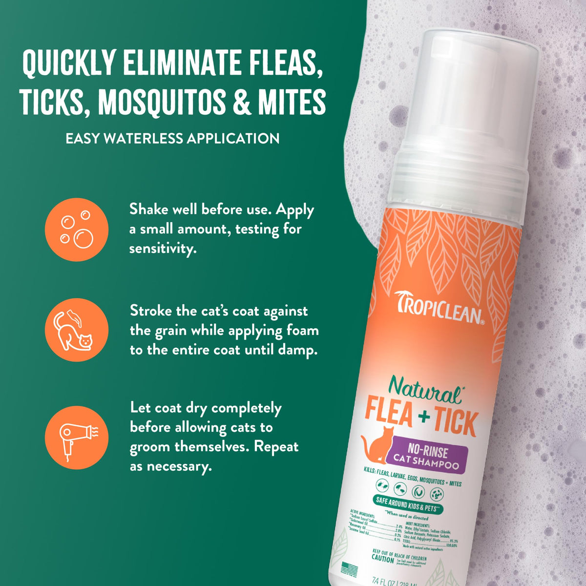 Waterless Flea and Tick Shampoo for Cats 7.4oz A6069