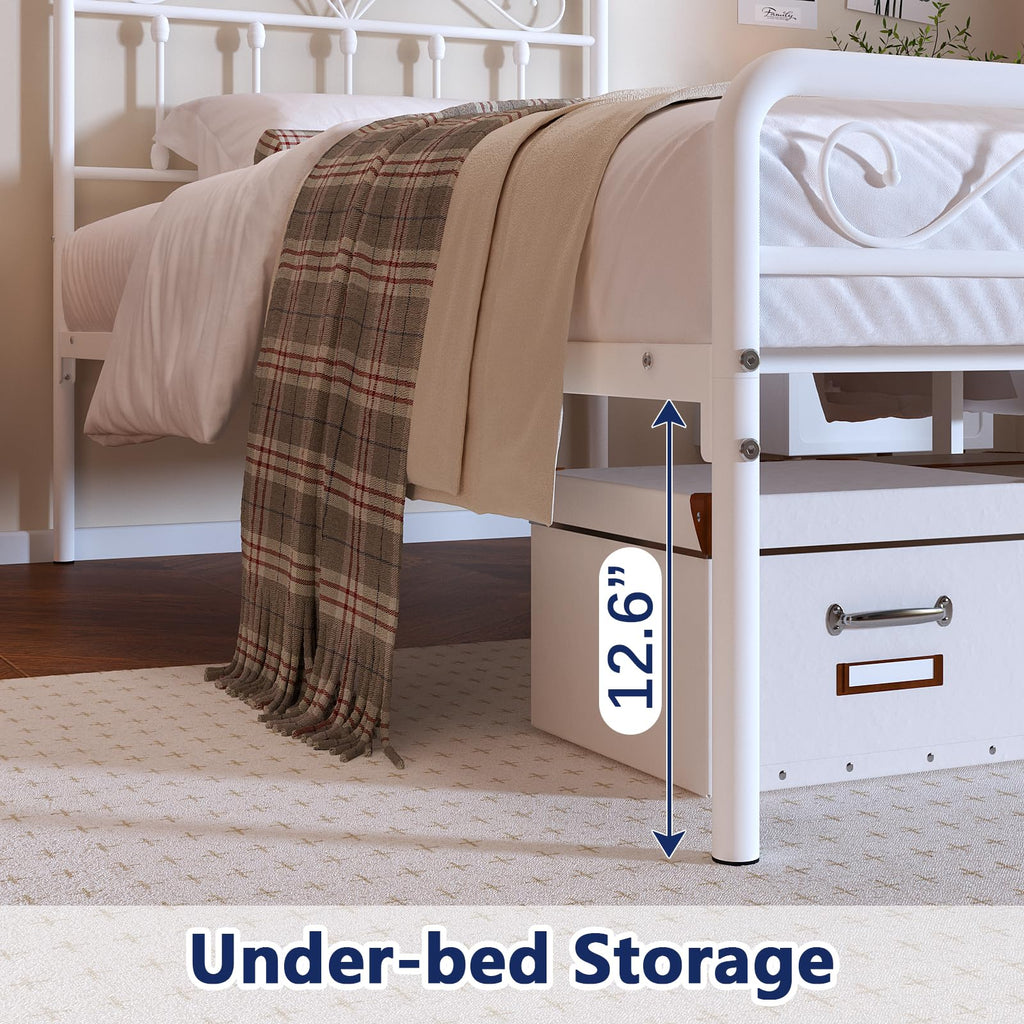 White Metal Full Size Platform Bed Frame with Headboard and Footboard T299