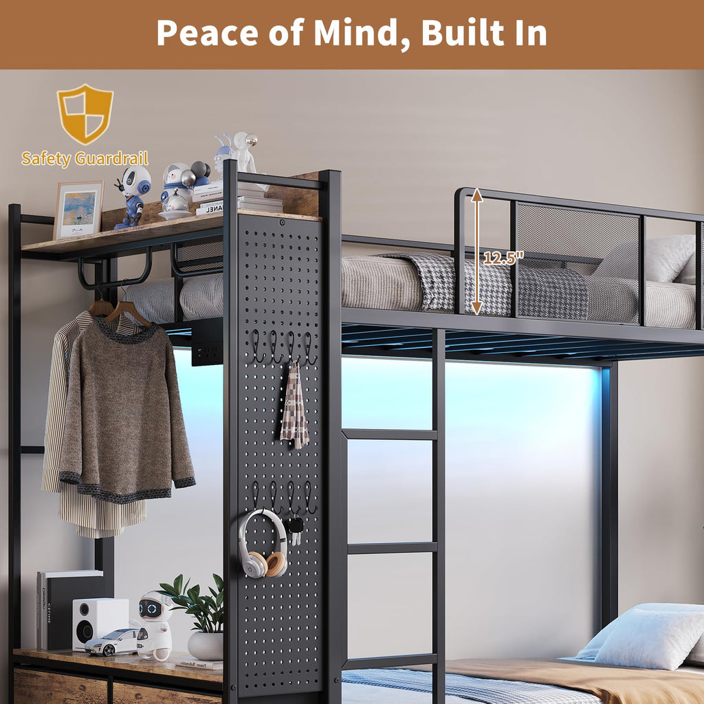 Twin Over Twin Metal Bunk Bed with Storage Drawers V287586