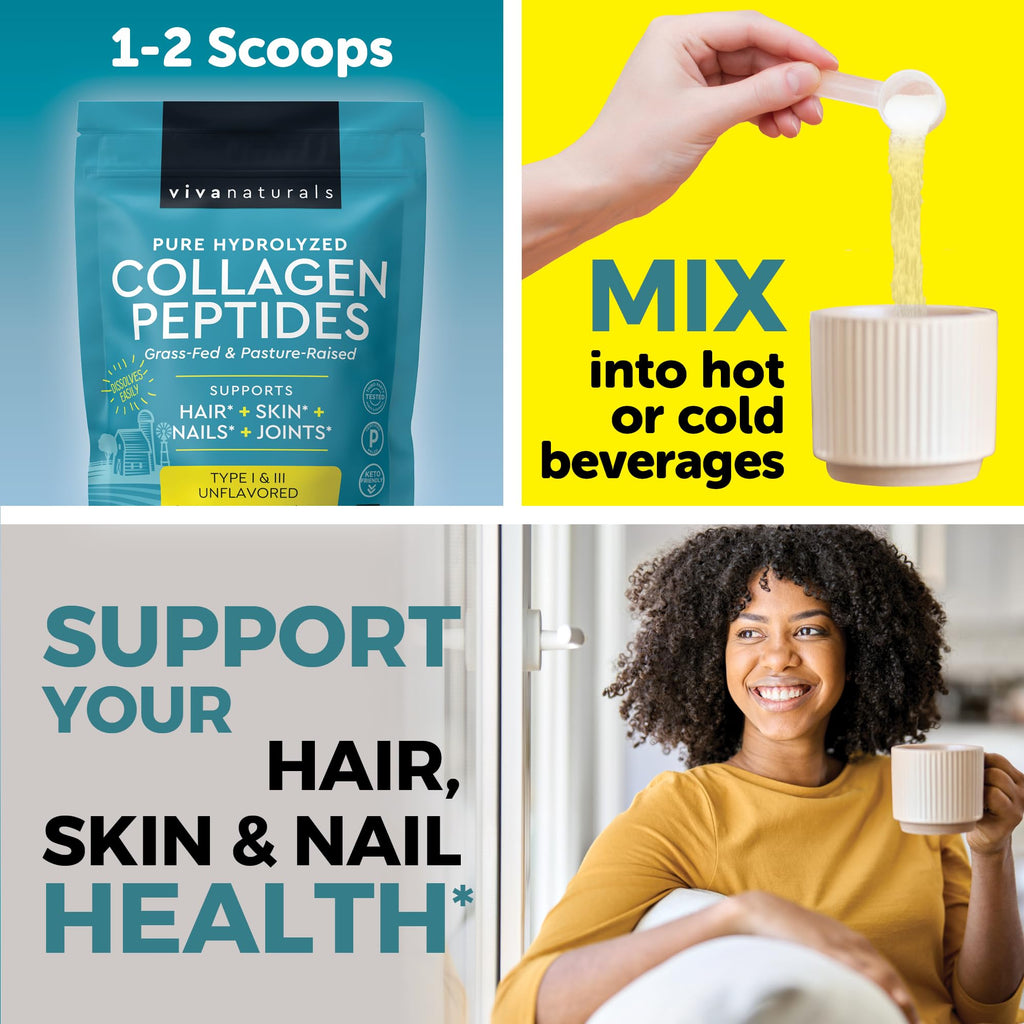 Collagen Peptides Powder - Grass-Fed Hydrolyzed Bovine, Type I & III - 19 g Protein, Unflavored - 1lb P6913