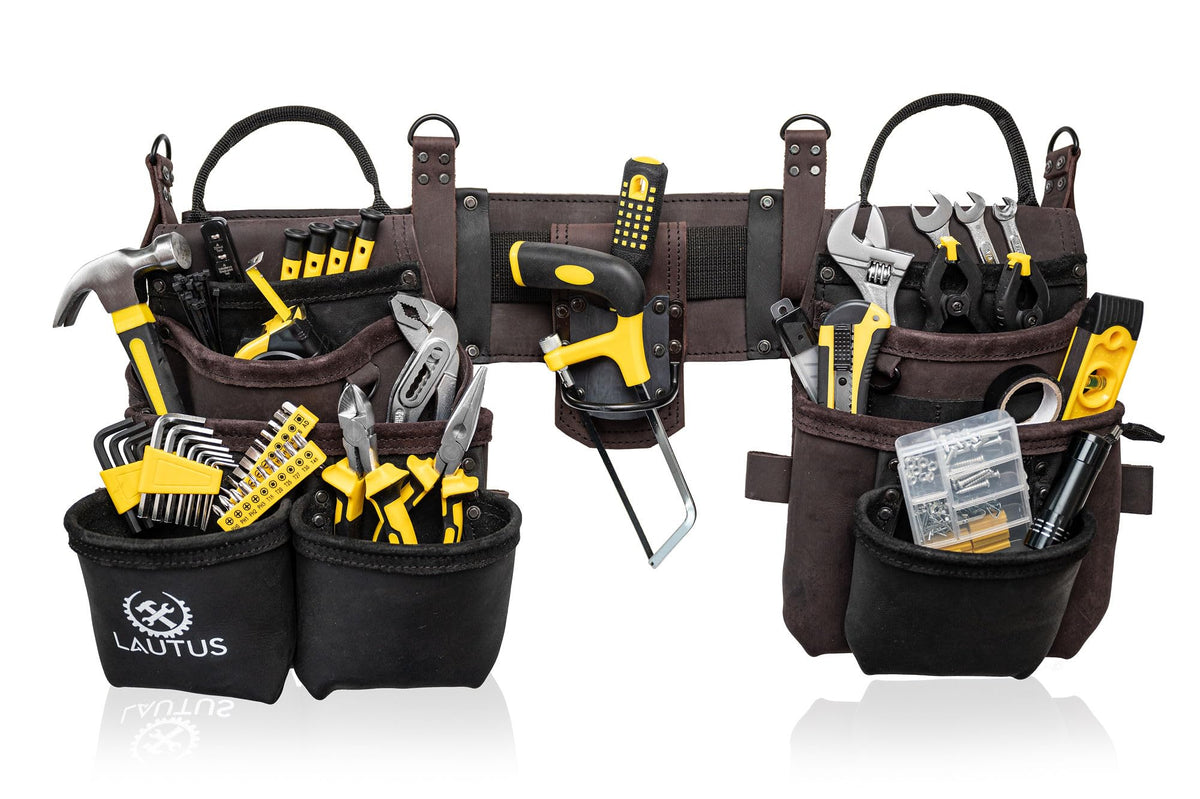 Top Grain Leather Tool Belt 18 Pockets H4761