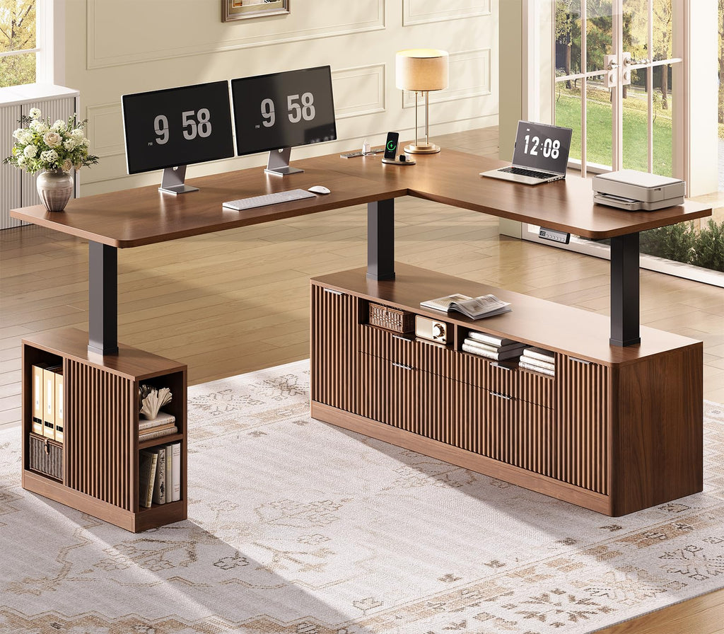 L Shaped Electric Standing Desk with 4 Drawers T188781