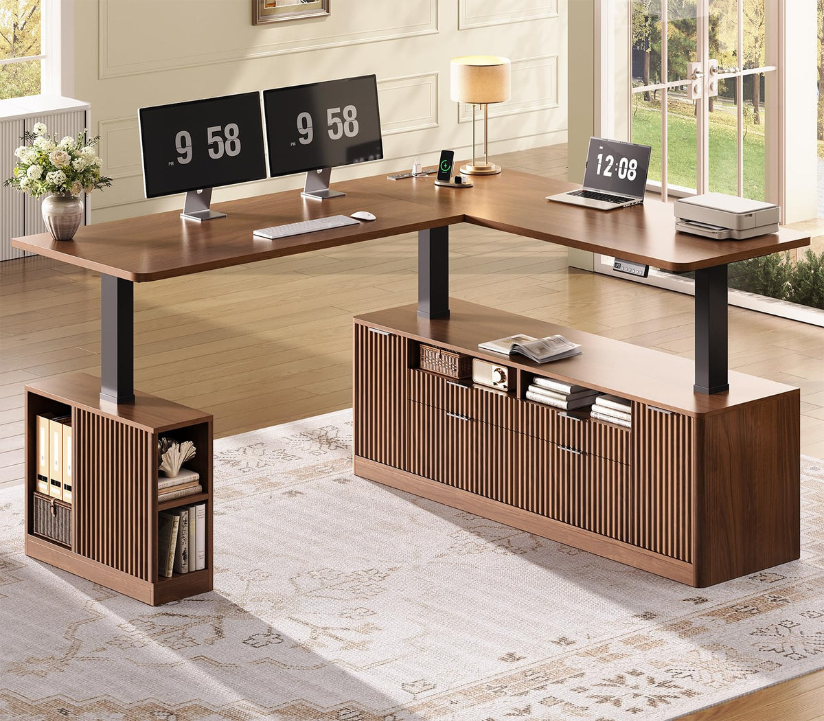 L Shaped Electric Standing Desk with 4 Drawers T188781