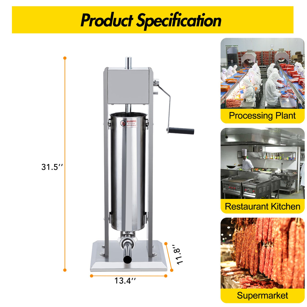 15LBS Stainless Steel Manual Sausage Stuffer with 5 Stuffing Tubes P1366