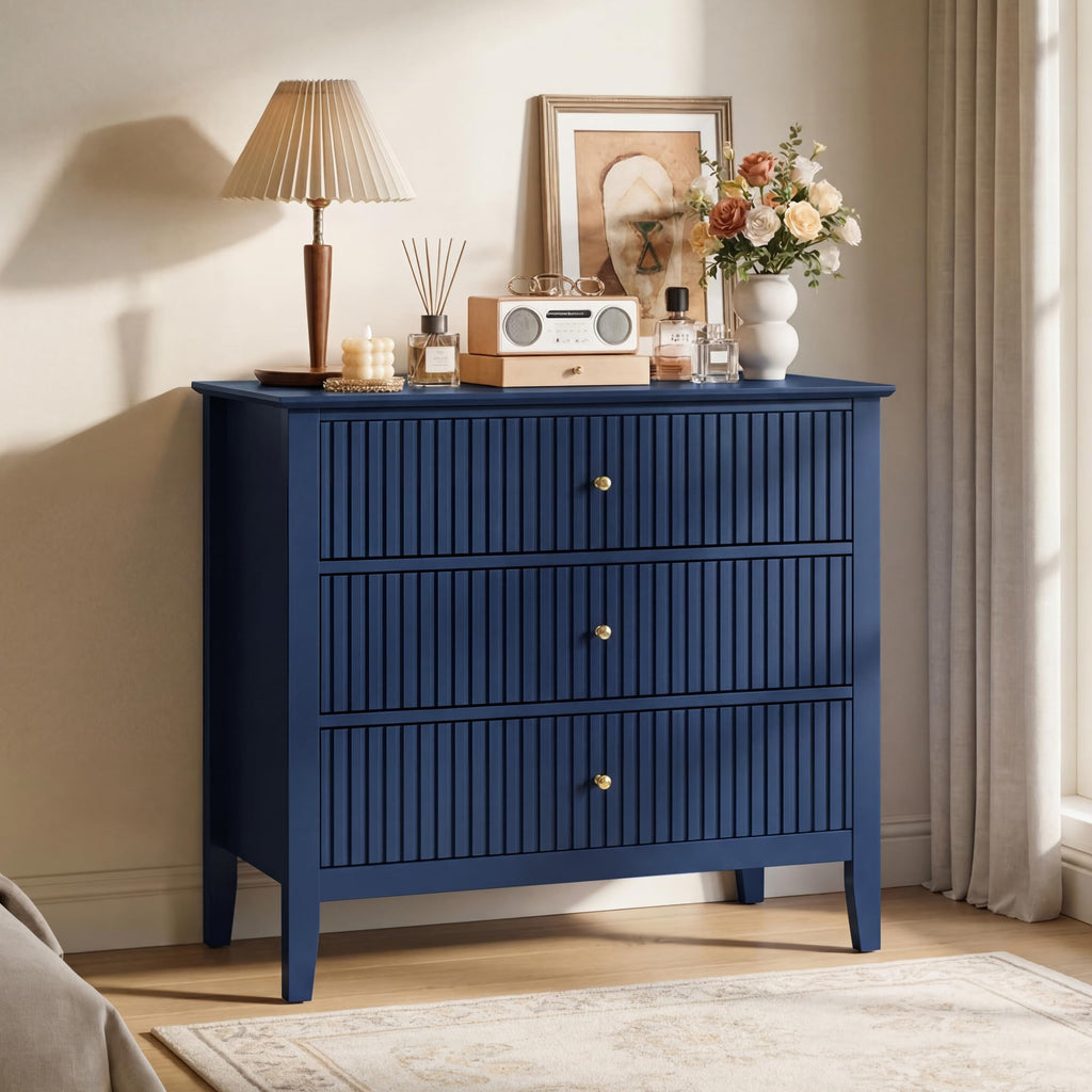 32" Blue 3 Drawer Wood Nightstand E210