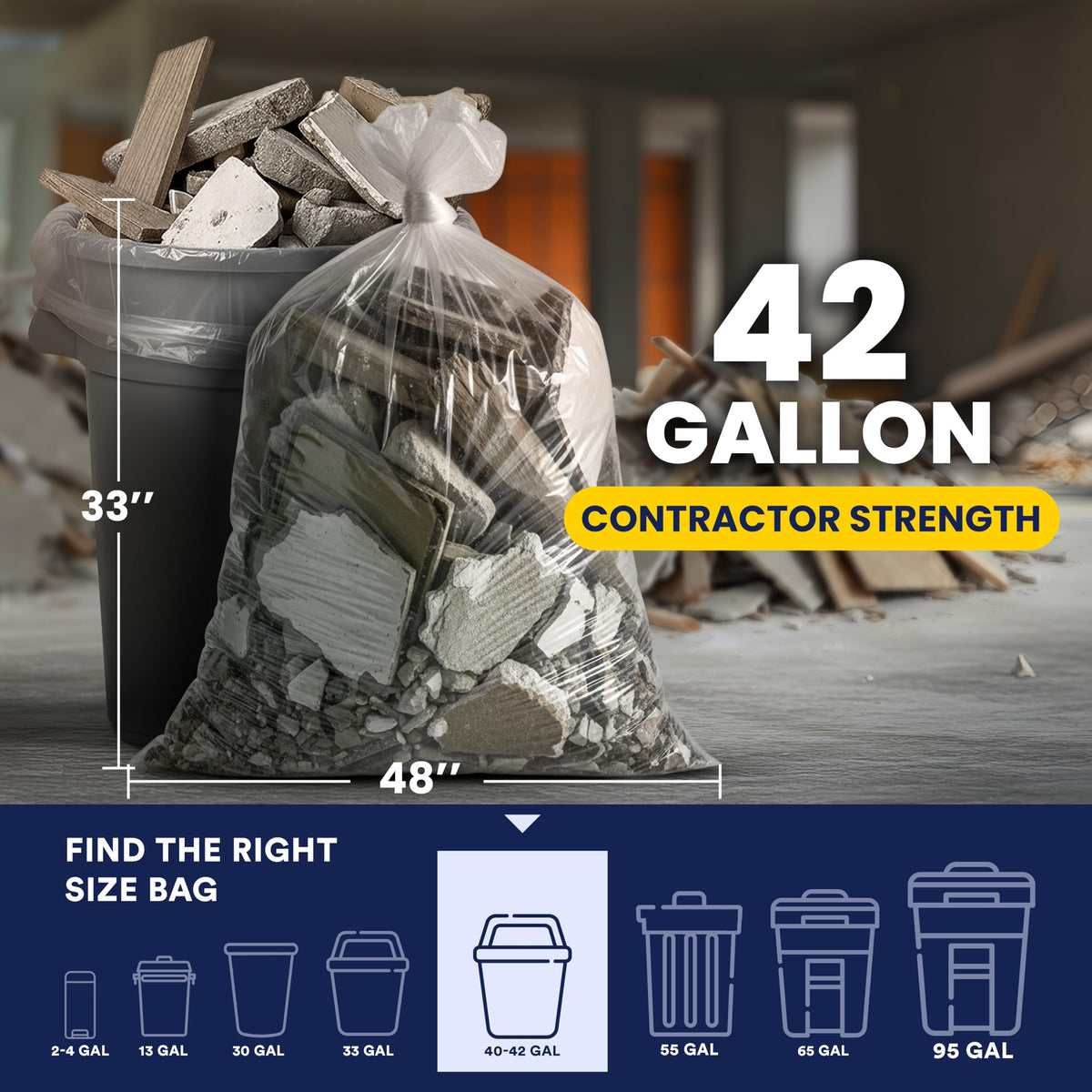 42 Gallon Clear Heavy Duty Trash Bags 4.0 Mil 50 Case K449