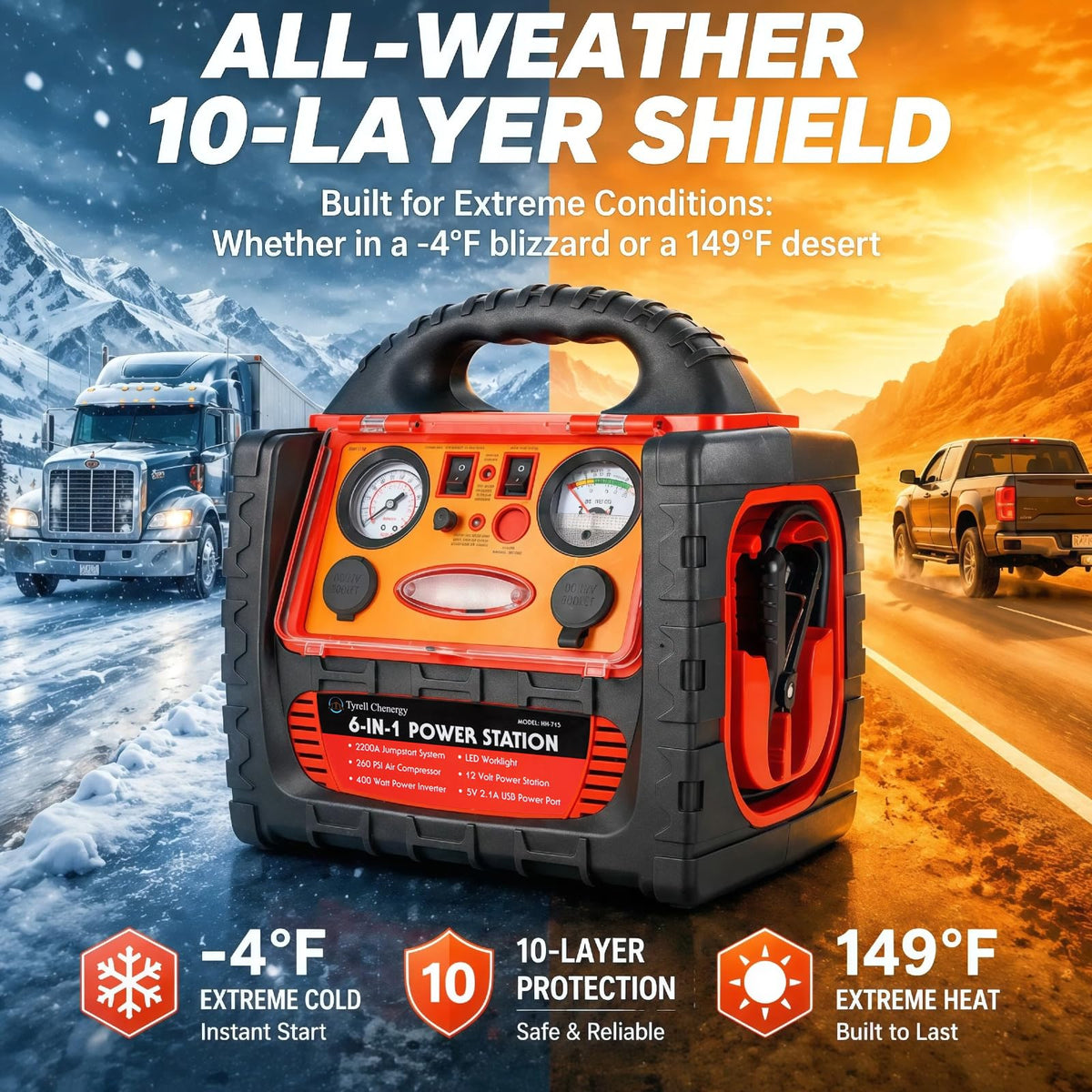 2200 Amp Car Jump Starter with Air Compressor J342