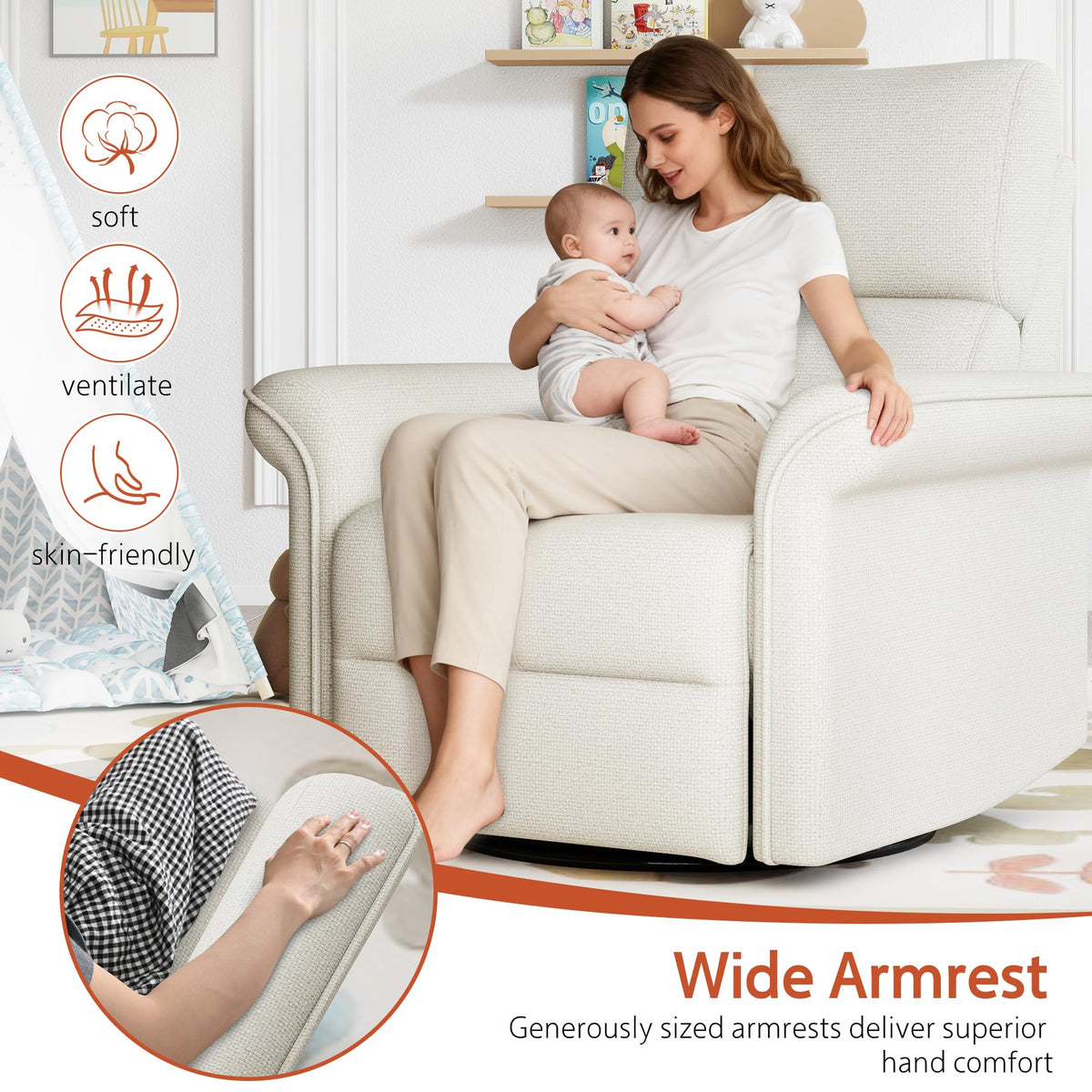 Fabric Light Gray Swivel Rocker Recliner Chair N352029