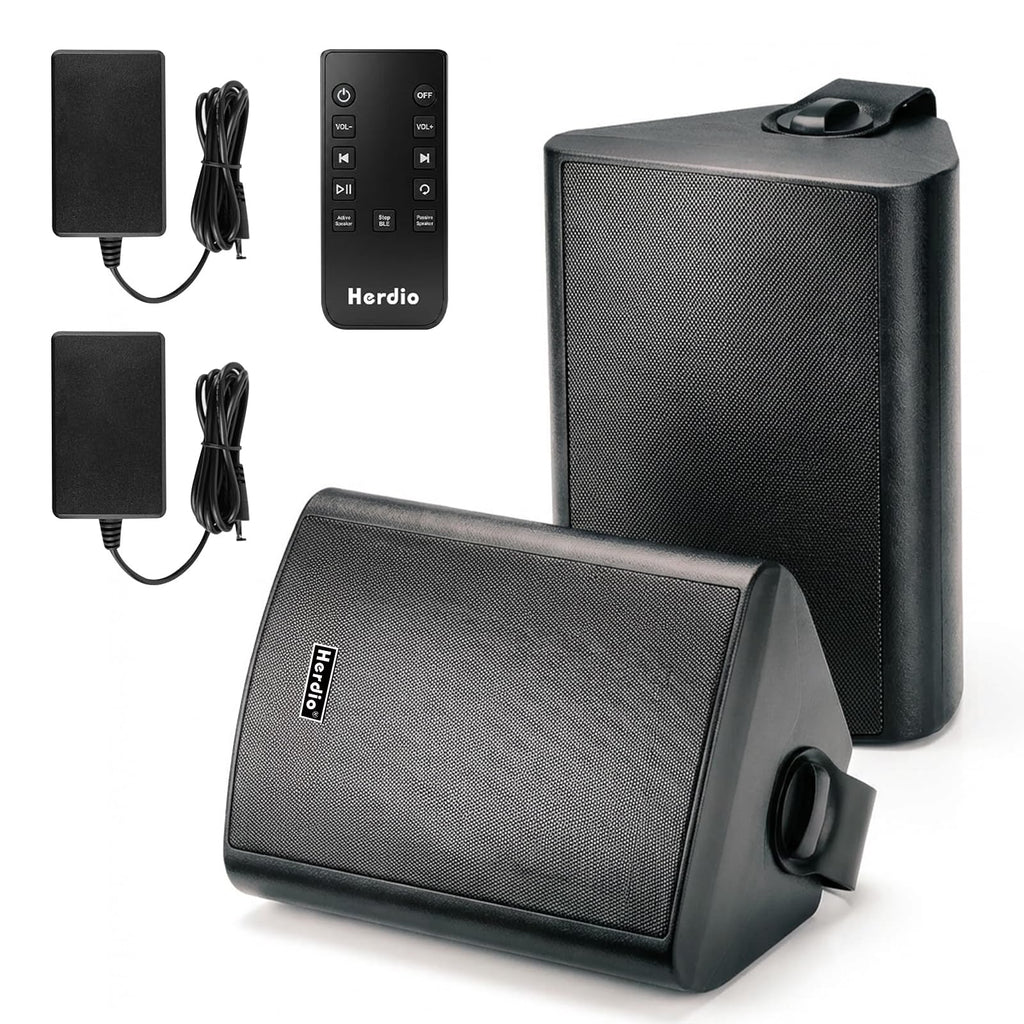 5.25" 300W Bluetooth Outdoor Speakers IPX5 Waterproof Black 2-Pack H599