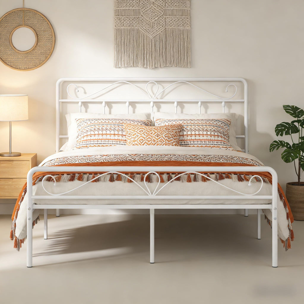 White Metal Full Size Platform Bed Frame with Headboard and Footboard T299
