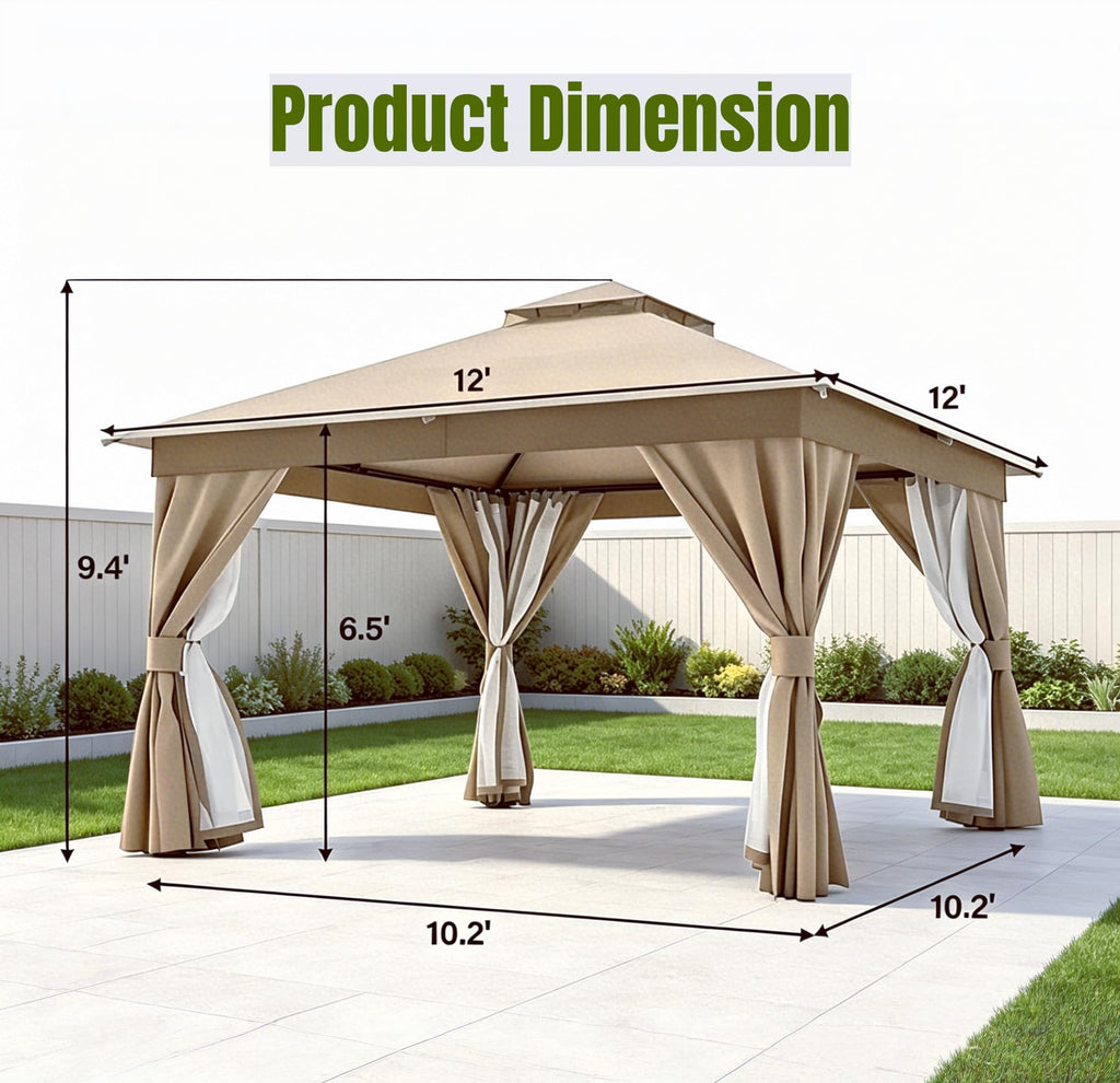 12x12 Metal Frame Gazebo Canopy Tent C2696