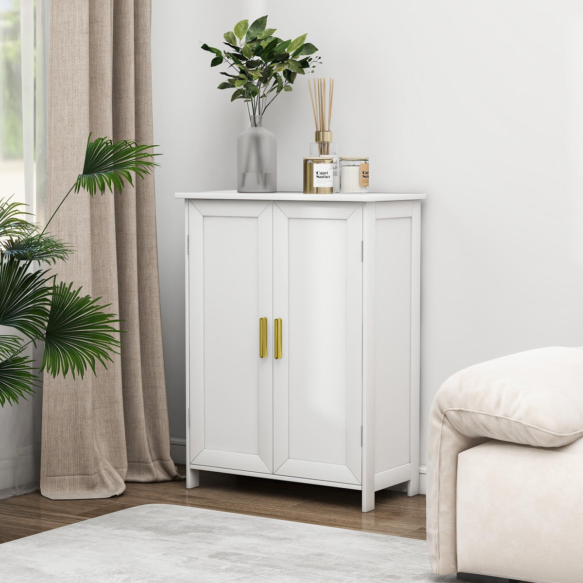 White 2 Door Bathroom Floor Storage Cabinet N360