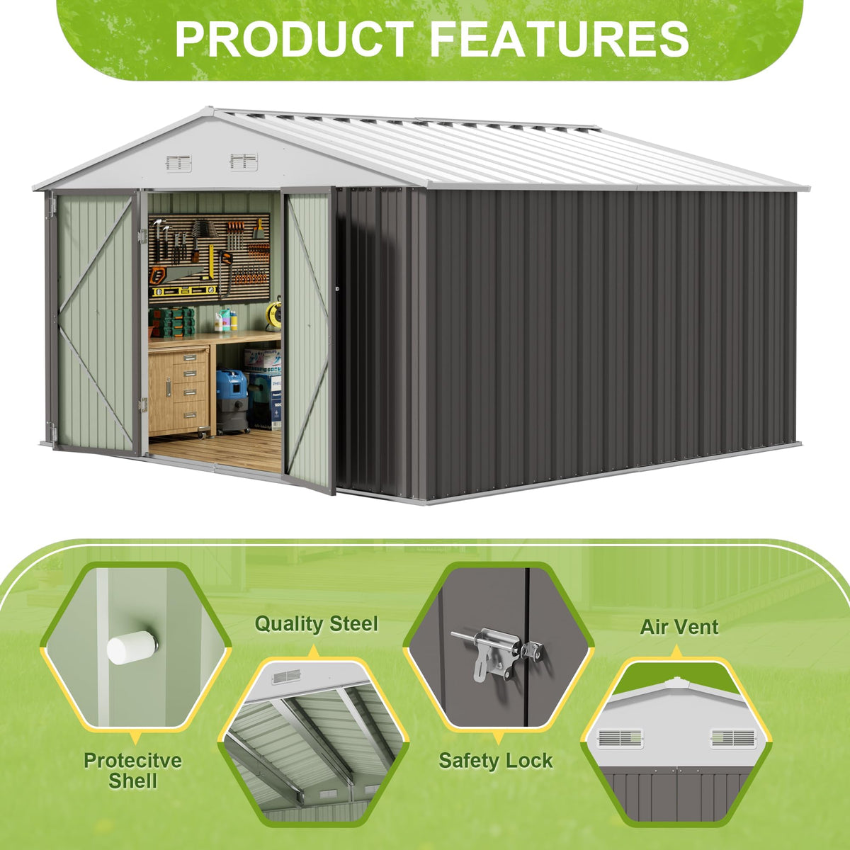 10x10 FT Grey Outdoor Storage Shed Z668452