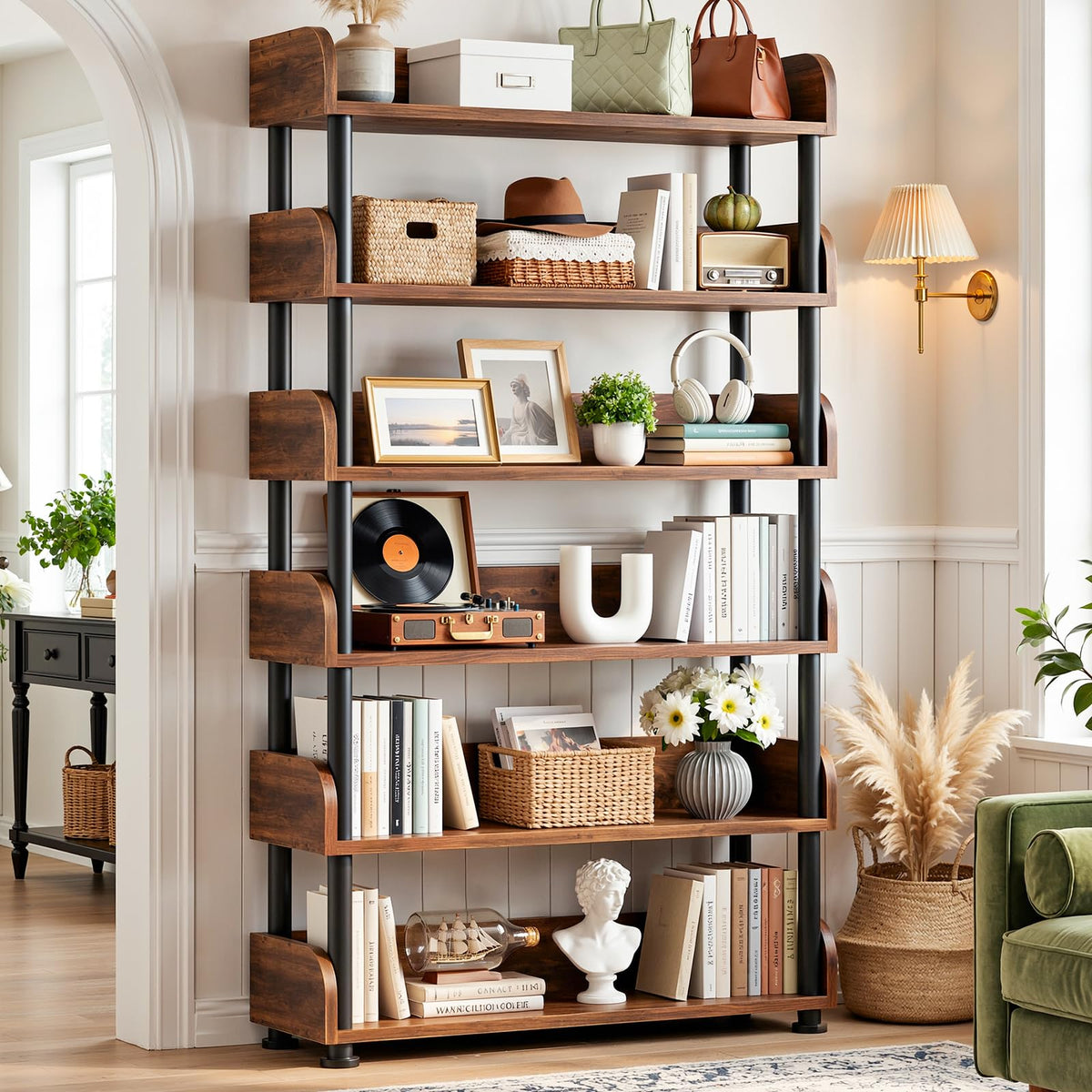 6-Tier Tall Open Bookshelf with Metal Frame L172039