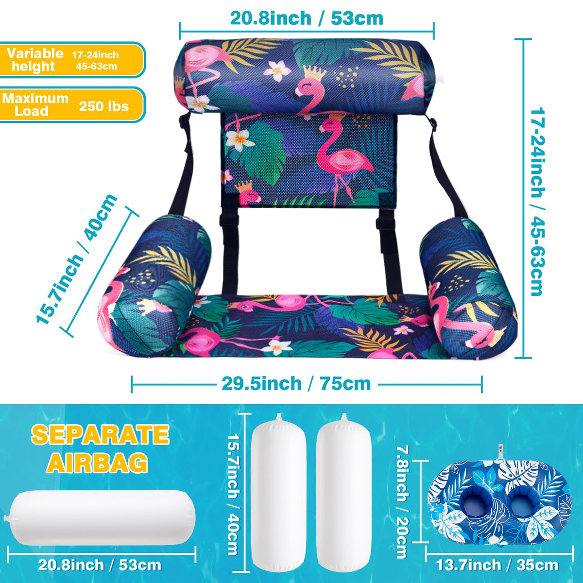 2 Pack Inflatable Pool Float Chair with Cup Holders H195