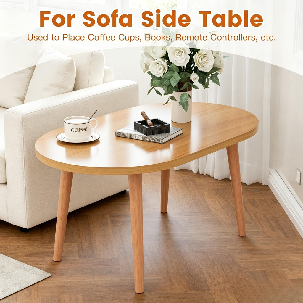 Small Oval Coffee Table with Solid Wood Legs F244