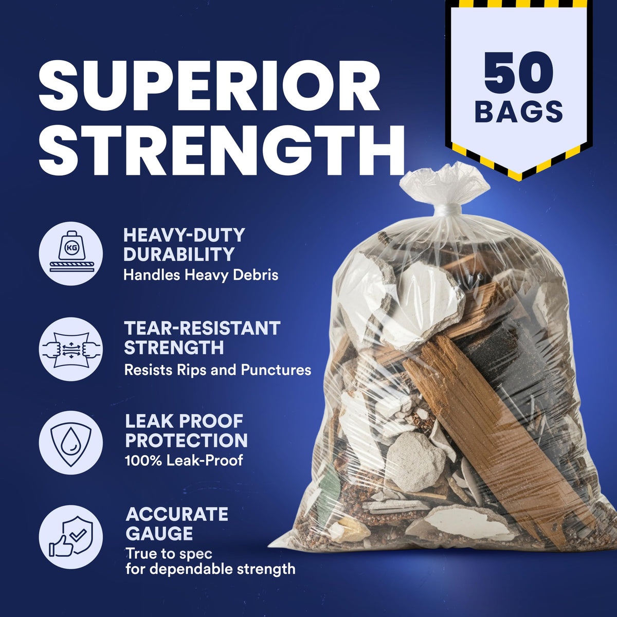 42 Gallon Clear Heavy Duty Trash Bags 4.0 Mil 50 Case K449