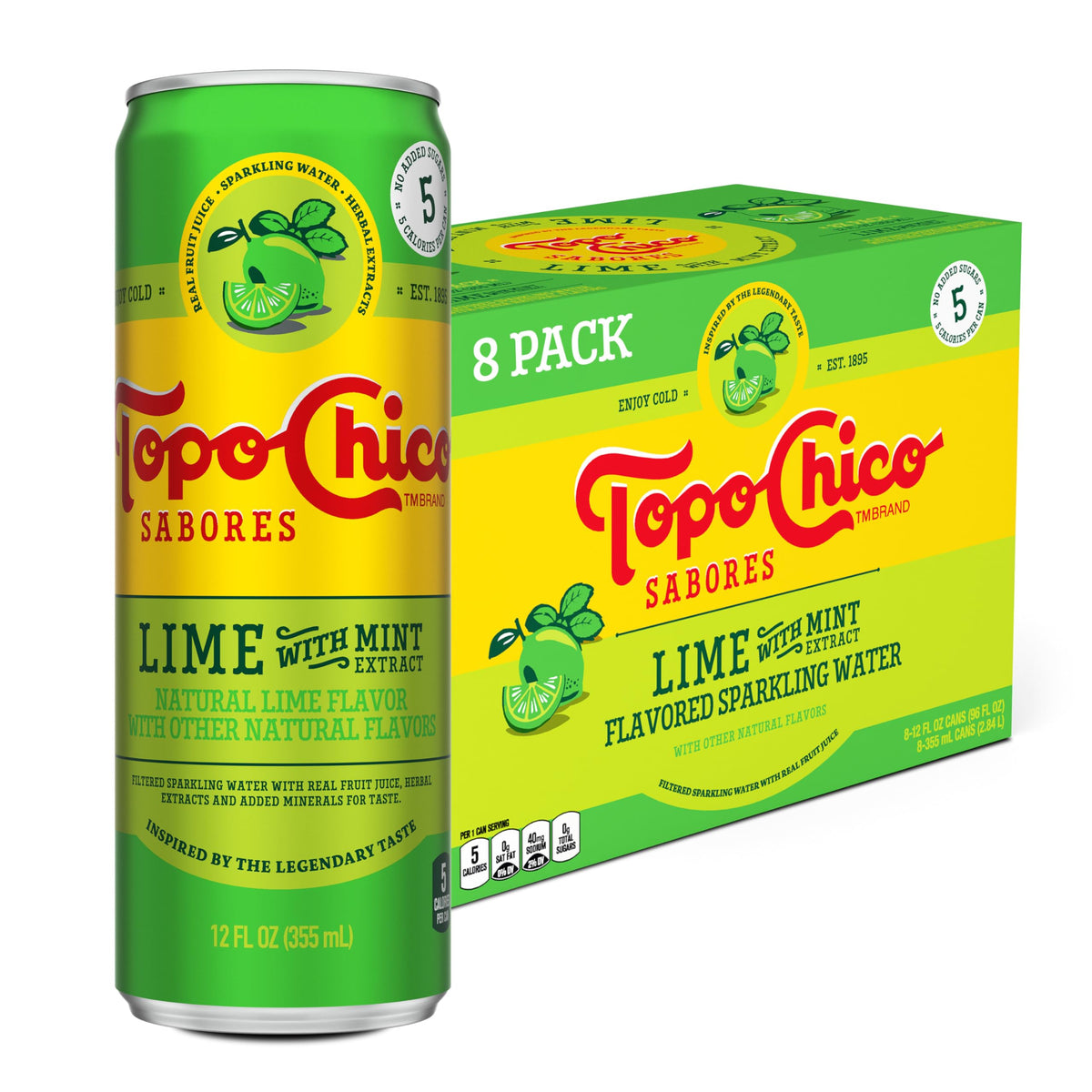 Lime with Mint Extract Sparkling Water, 12 fl oz, 8 Pack M12492