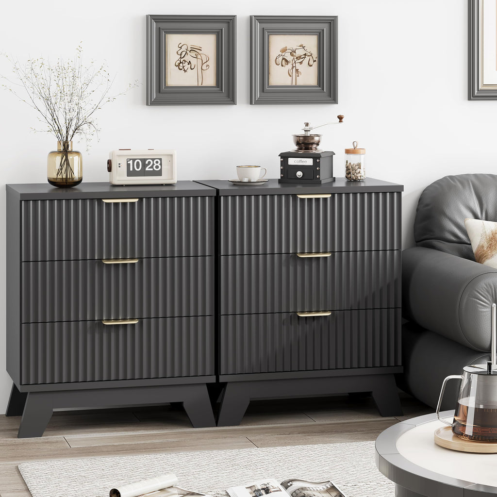Black 3 Drawer Fluted Nightstand K706418