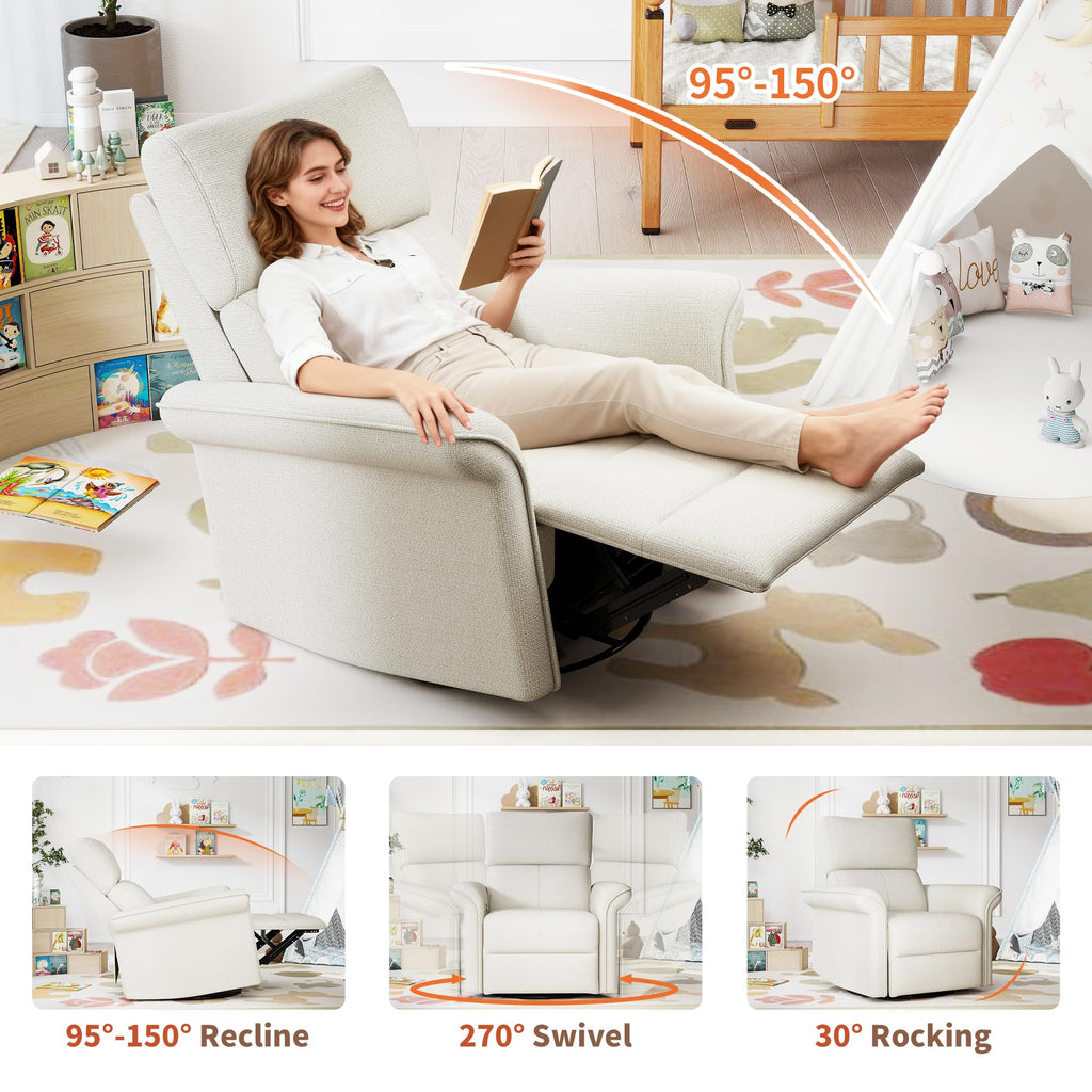 Fabric Light Gray Swivel Rocker Recliner Chair N352029