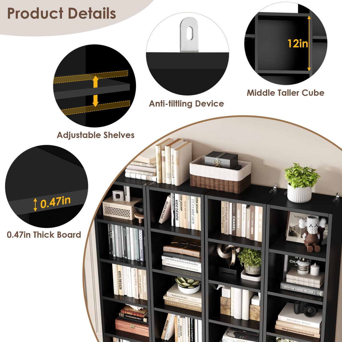 71'' H Black 21 Cube Bookshelf X29744