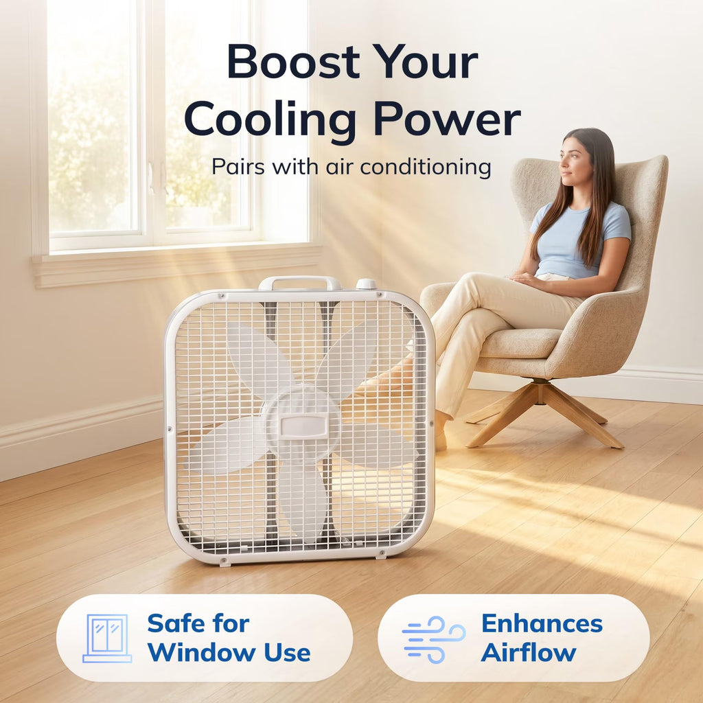 20 Inch 3-Speed Box Fan White H8815