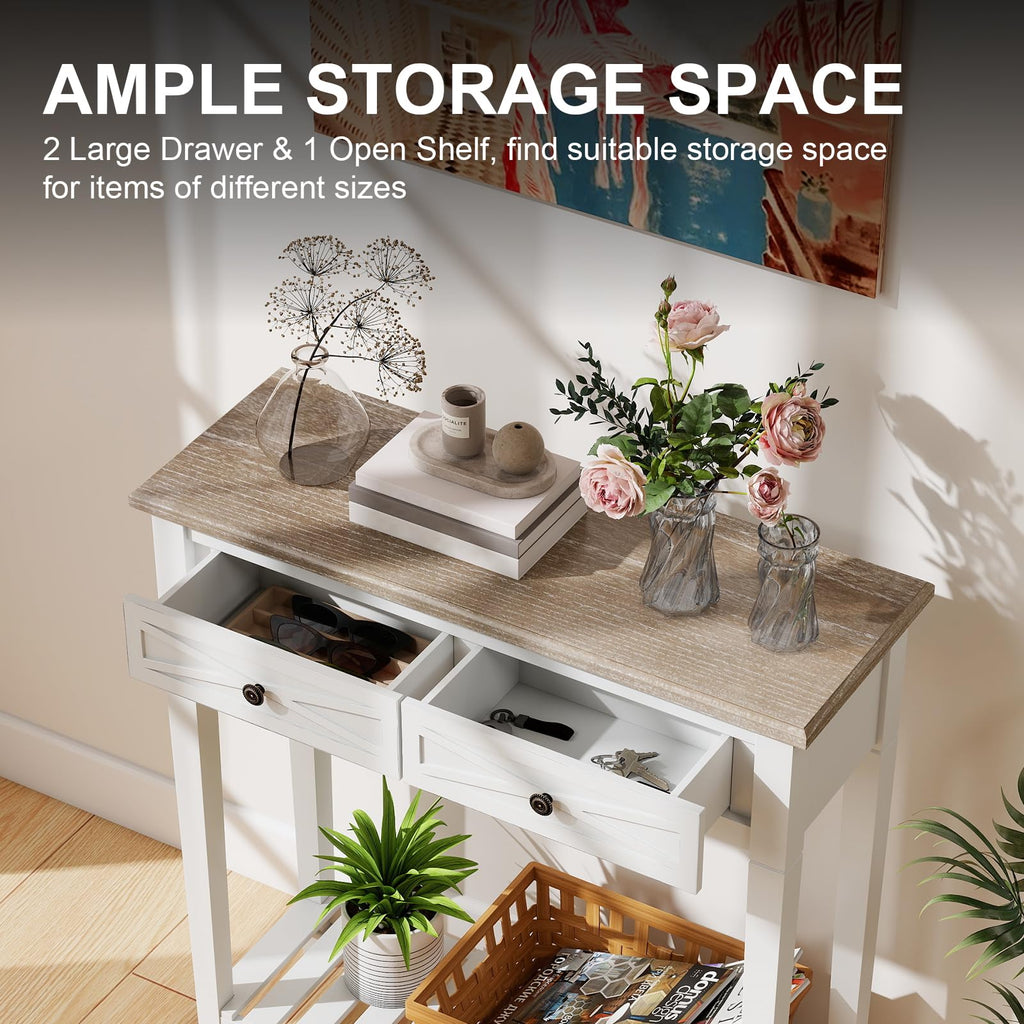 Narrow Console Table with 2 Drawers and Shelf P8711