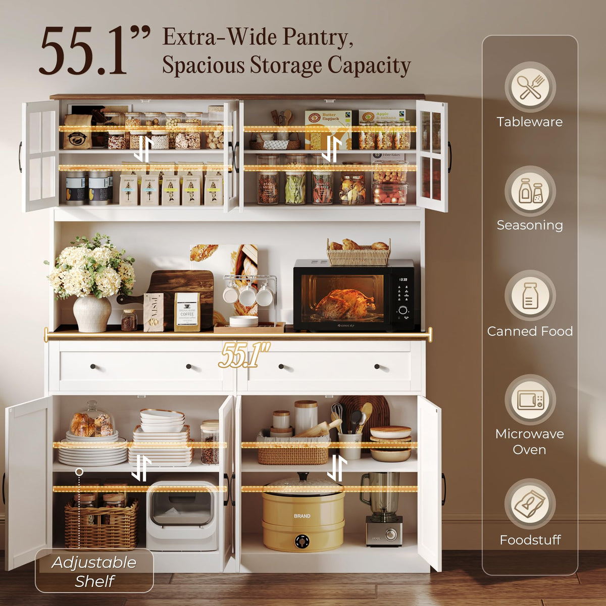 White Pantry Cabinet with Charging Station M54493