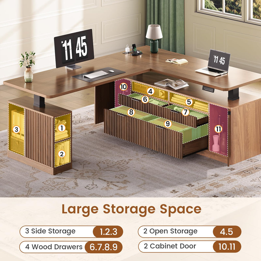 L Shaped Electric Standing Desk with 4 Drawers T188781
