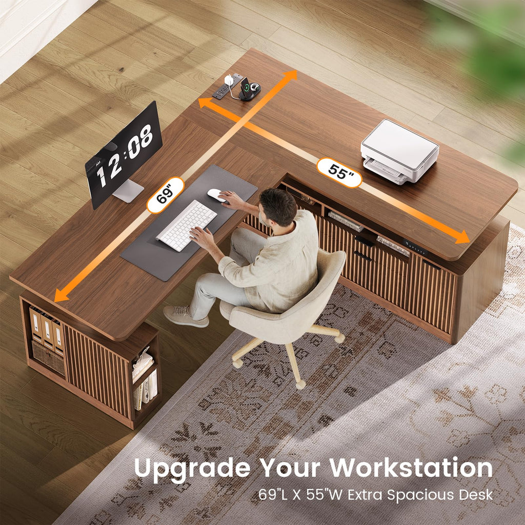 L Shaped Electric Standing Desk with 4 Drawers T188781