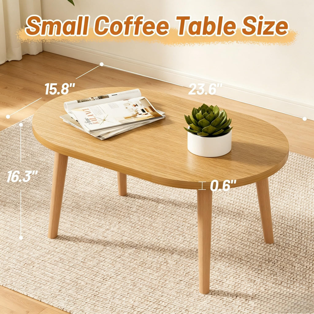 Small Oval Coffee Table with Solid Wood Legs F244