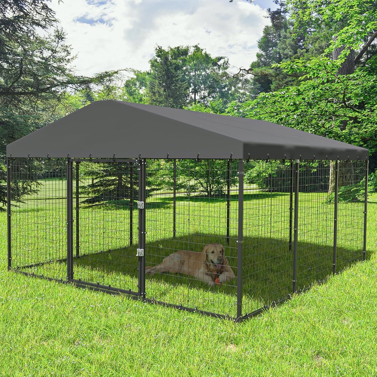 10x10x6 FT Galvanized Steel Dog Kennel with Roof D80249