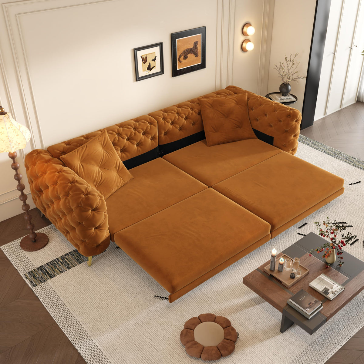 98" Button Tufted Velvet Sofa Bed U670836