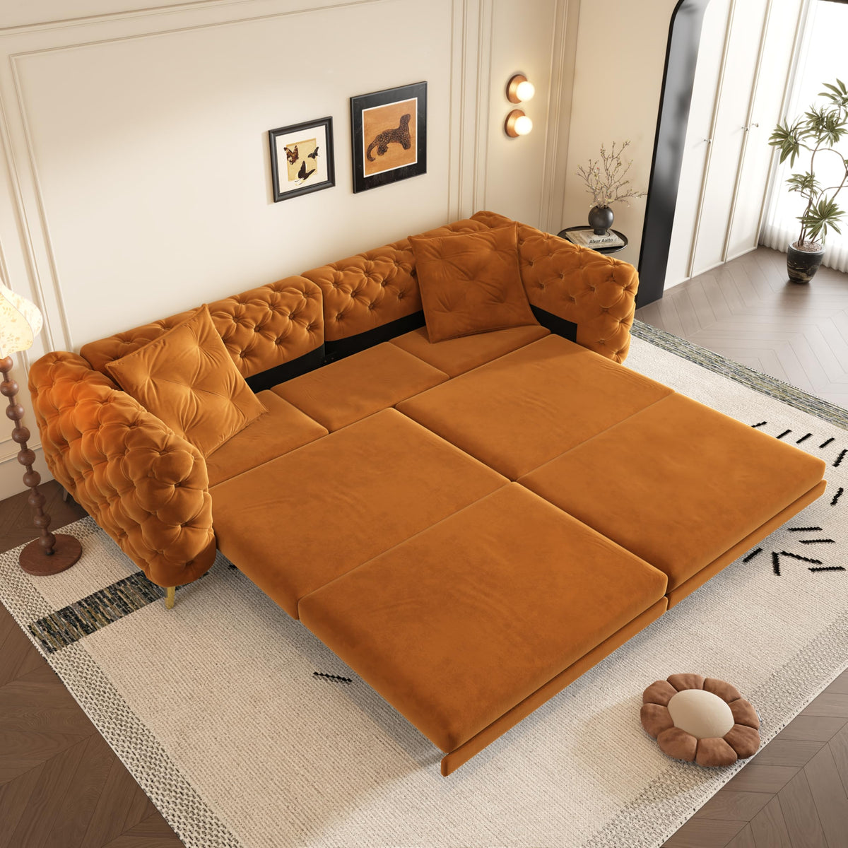 98" Button Tufted Velvet Sofa Bed U670836