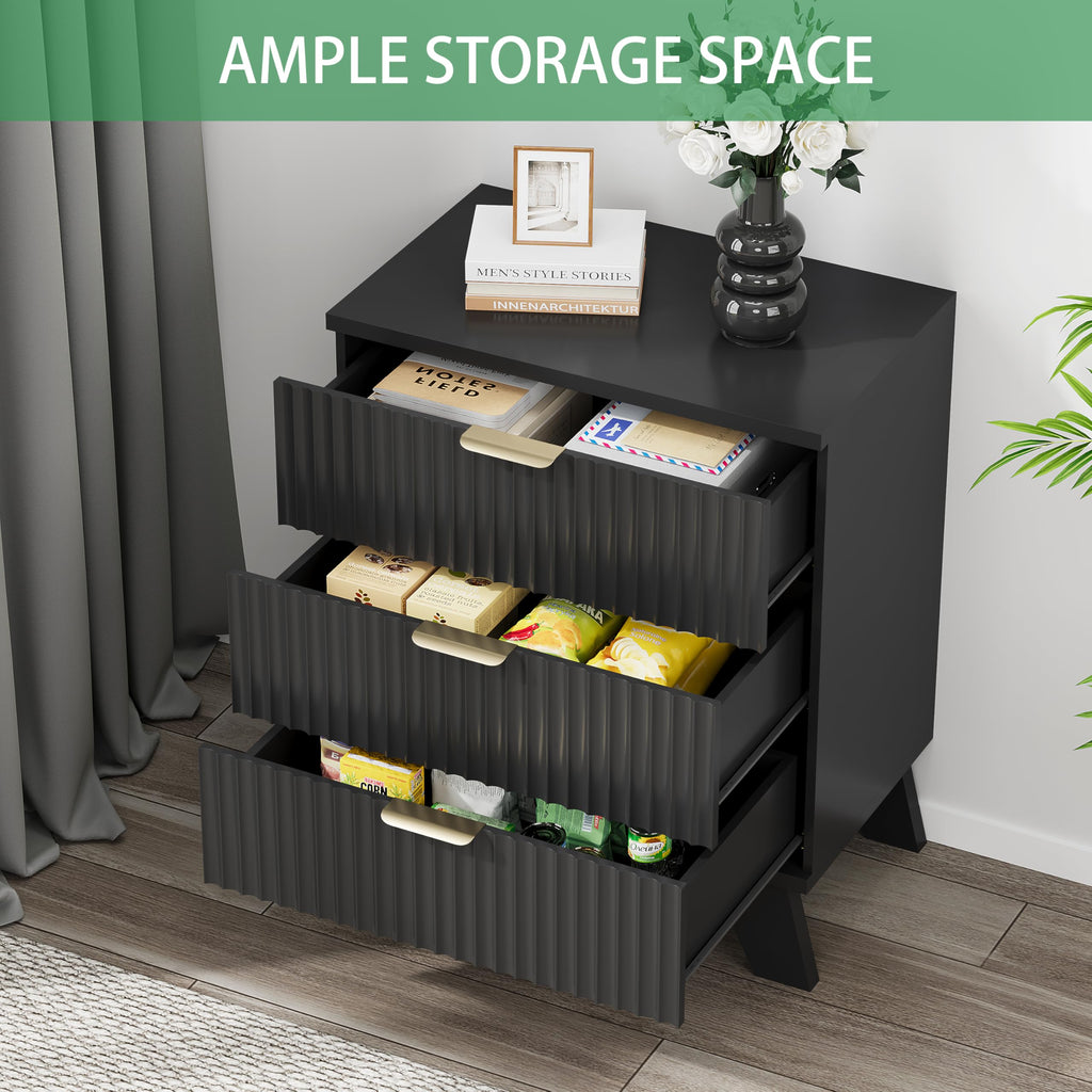 Black 3 Drawer Fluted Nightstand K706418