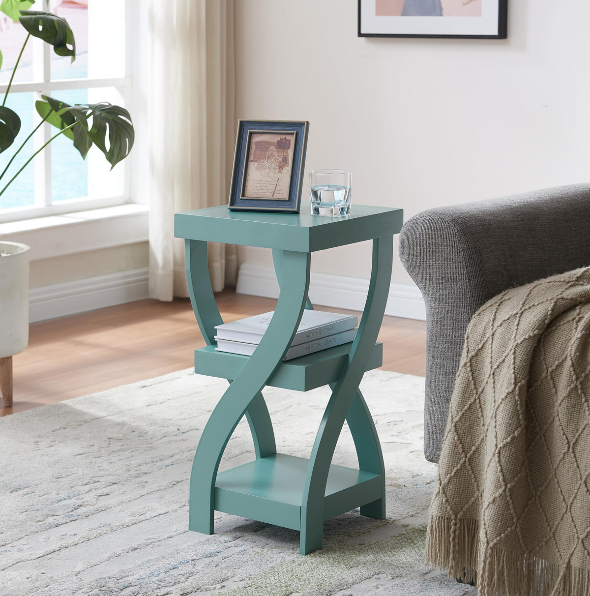 3-Tier Twisted Wood End Table with Open Storage Shelves Y1272